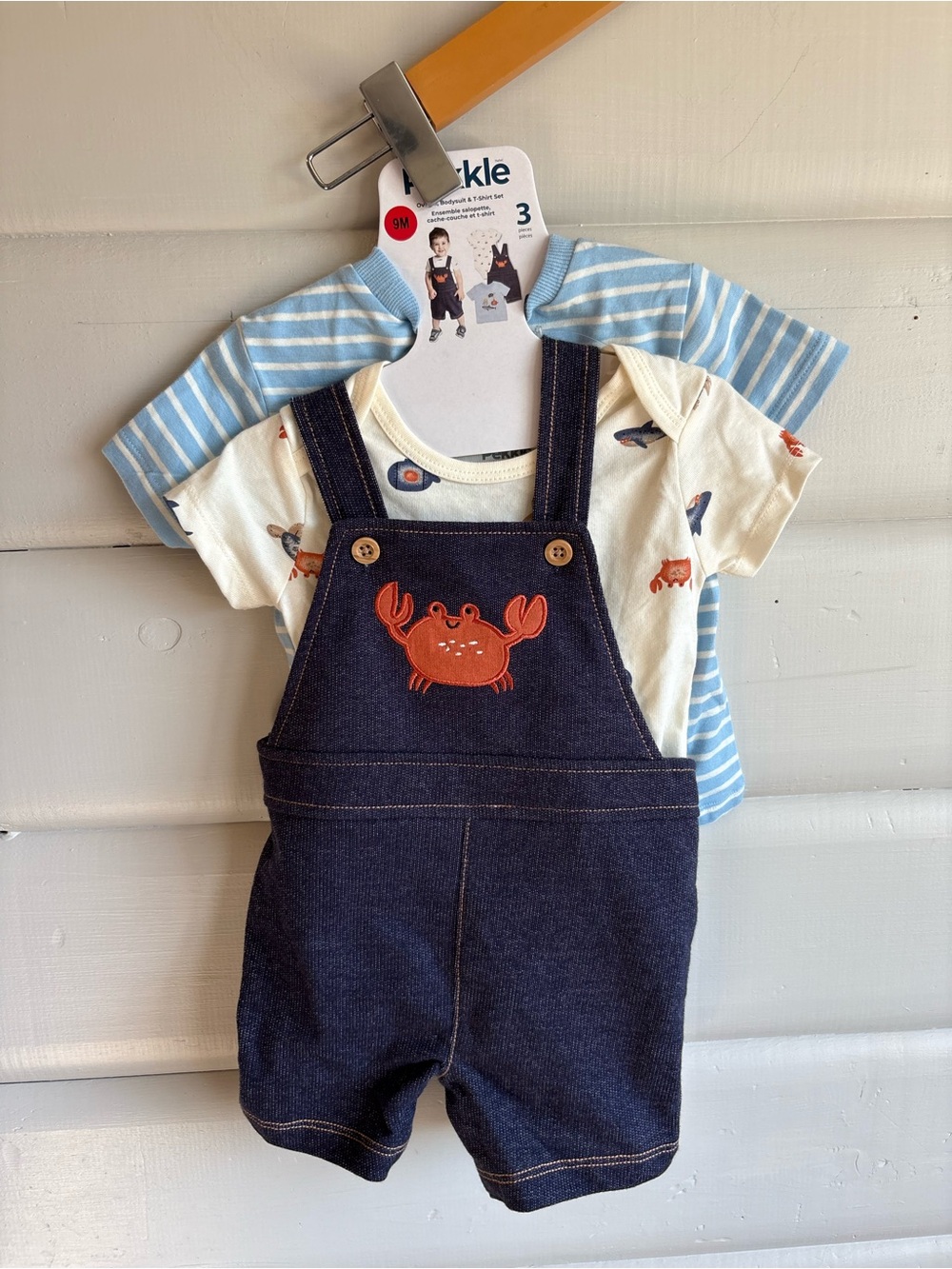 NWT Pekkle 3-Piece Ocean Crab Overall Outfit Set 9M Baby Boy